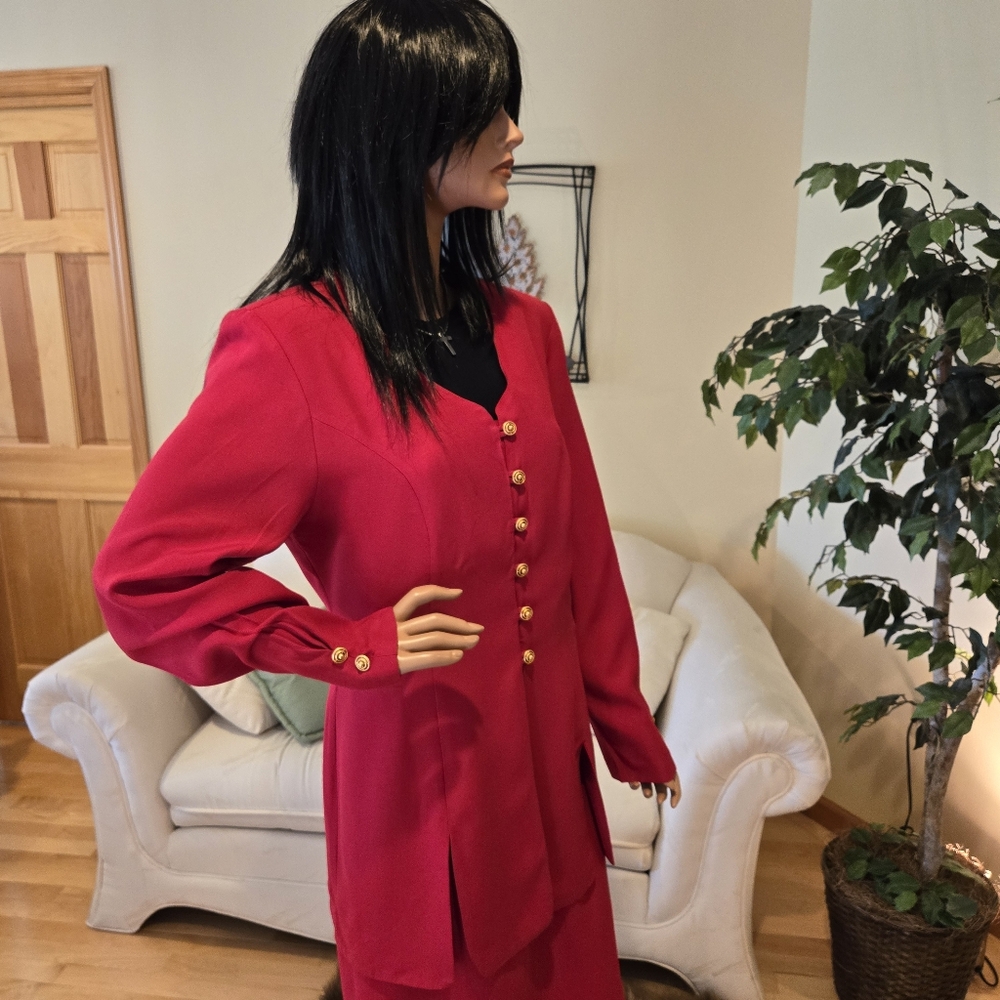 Lew Magram 3-Piece Red Woman's Suit, Jacket, Skirt, Slacks, Size 12 - Picture 6 of 16